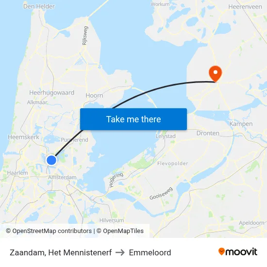 Zaandam, Het Mennistenerf to Emmeloord map