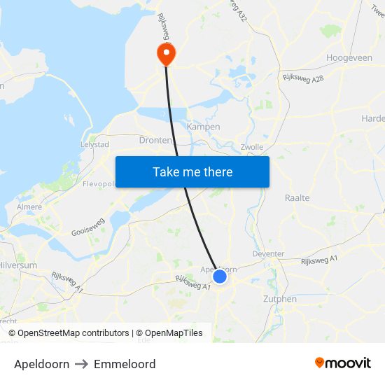 Apeldoorn to Emmeloord map