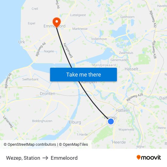 Wezep, Station to Emmeloord map