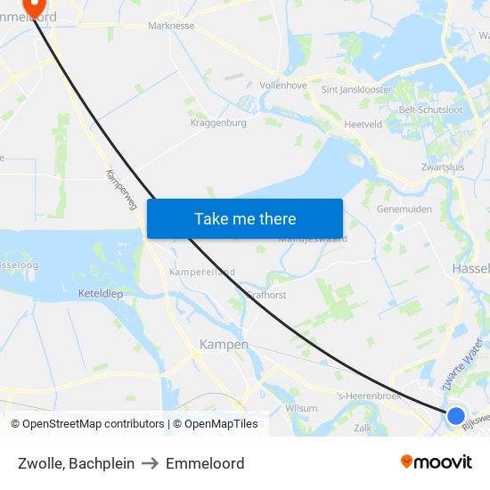Zwolle, Bachplein to Emmeloord map