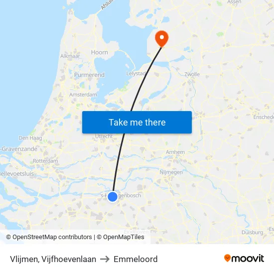 Vlijmen, Vijfhoevenlaan to Emmeloord map