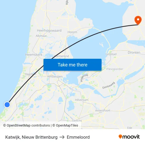 Katwijk, Nieuw Brittenburg to Emmeloord map