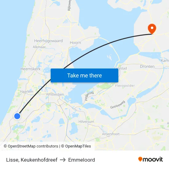 Lisse, Keukenhofdreef to Emmeloord map