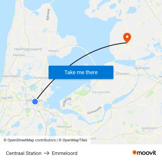 Centraal Station to Emmeloord map