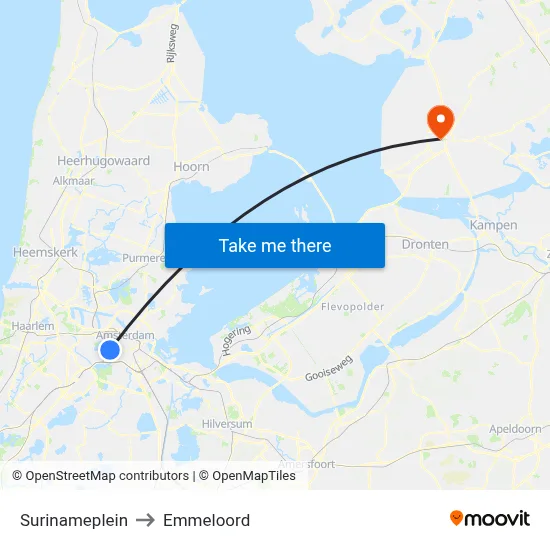 Surinameplein to Emmeloord map