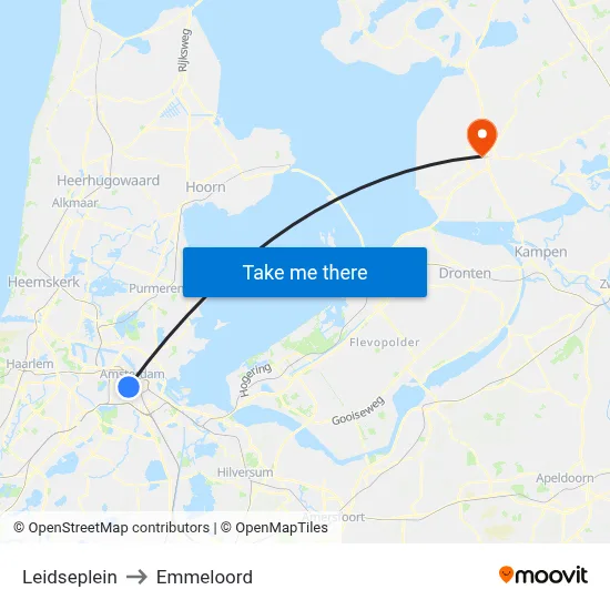 Leidseplein to Emmeloord map
