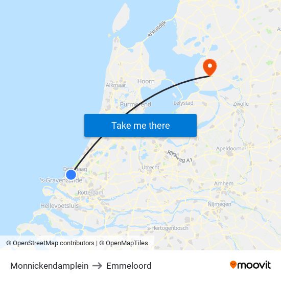 Monnickendamplein to Emmeloord map