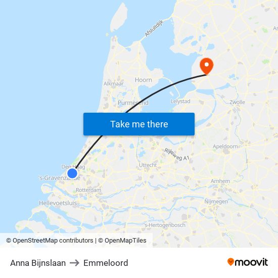 Anna Bijnslaan to Emmeloord map