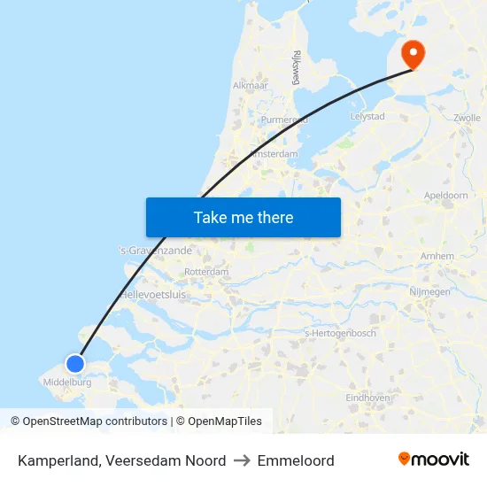 Kamperland, Veersedam Noord to Emmeloord map