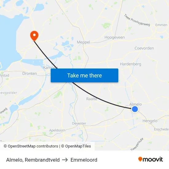 Almelo, Rembrandtveld to Emmeloord map