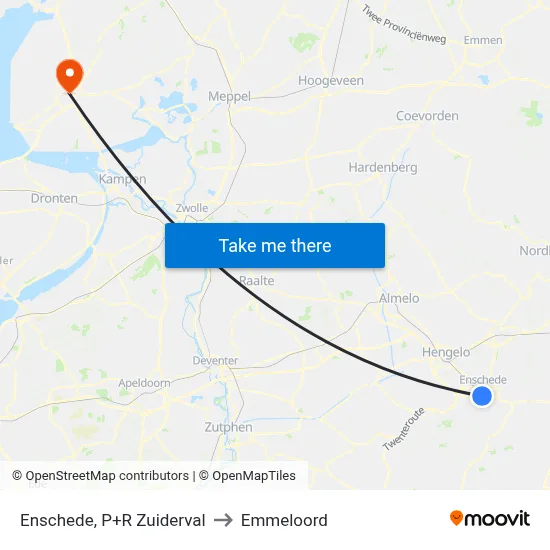 Enschede, P+R Zuiderval to Emmeloord map