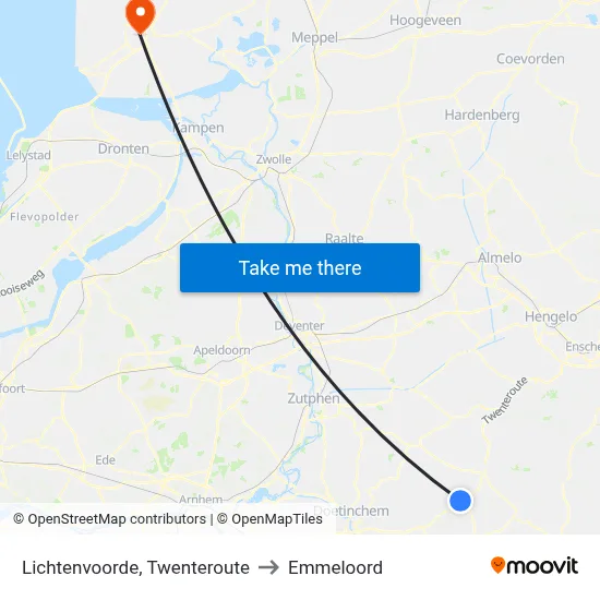 Lichtenvoorde, Twenteroute to Emmeloord map