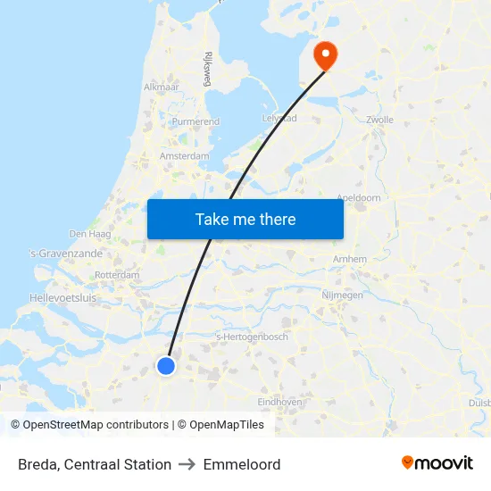 Breda, Centraal Station to Emmeloord map