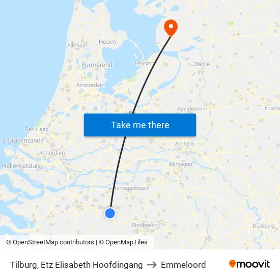 Tilburg, Etz Elisabeth Hoofdingang to Emmeloord map