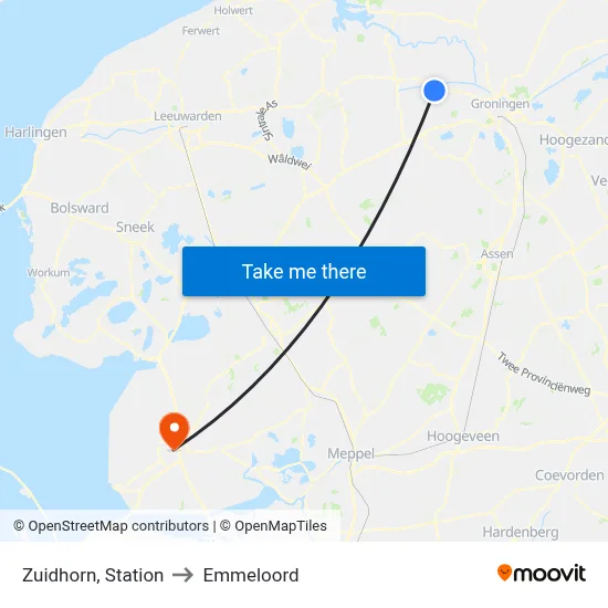 Zuidhorn, Station to Emmeloord map
