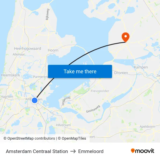 Amsterdam Centraal Station to Emmeloord map