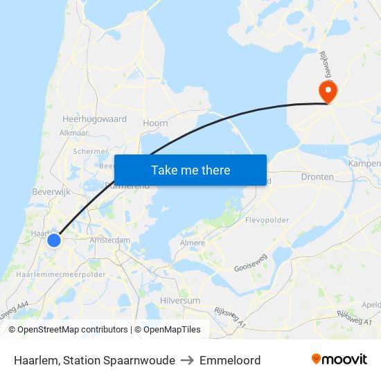 Haarlem, Station Spaarnwoude to Emmeloord map