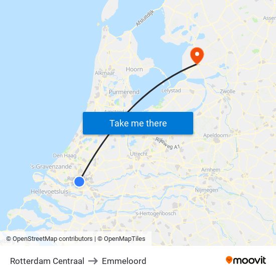 Rotterdam Centraal to Emmeloord map