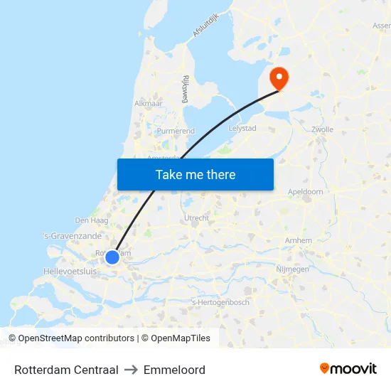 Rotterdam Centraal to Emmeloord map