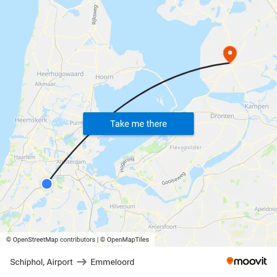 Schiphol, Airport to Emmeloord map