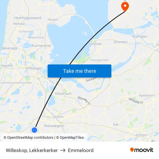Willeskop, Lekkerkerker to Emmeloord map
