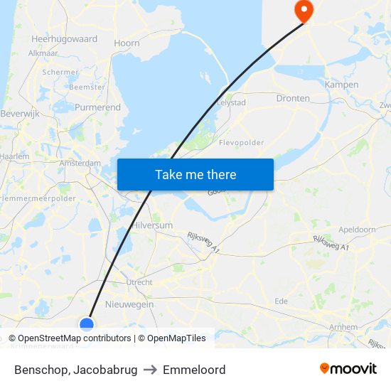 Benschop, Jacobabrug to Emmeloord map