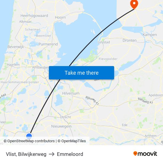 Vlist, Bilwijkerweg to Emmeloord map