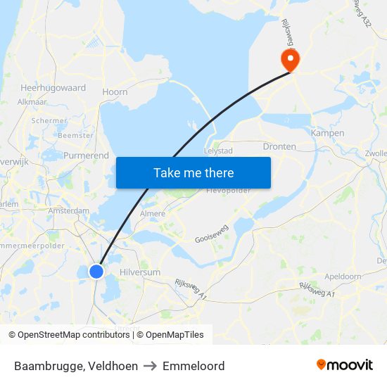 Baambrugge, Veldhoen to Emmeloord map