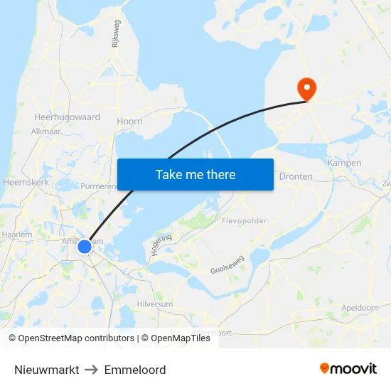 Nieuwmarkt to Emmeloord map