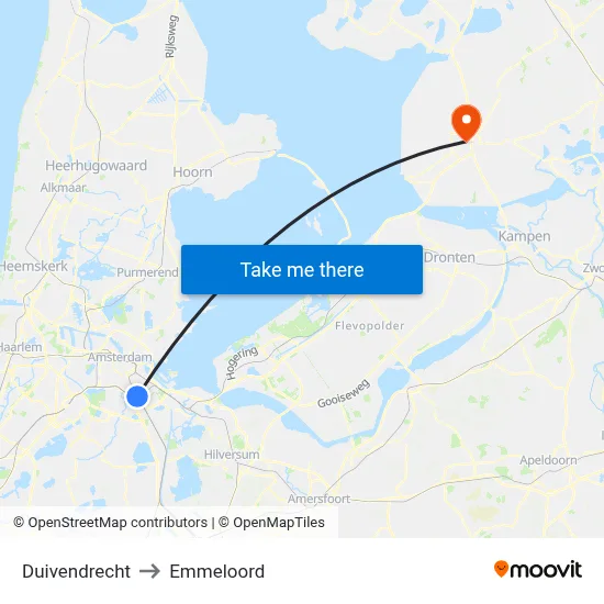 Duivendrecht to Emmeloord map