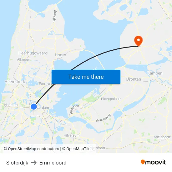 Sloterdijk to Emmeloord map