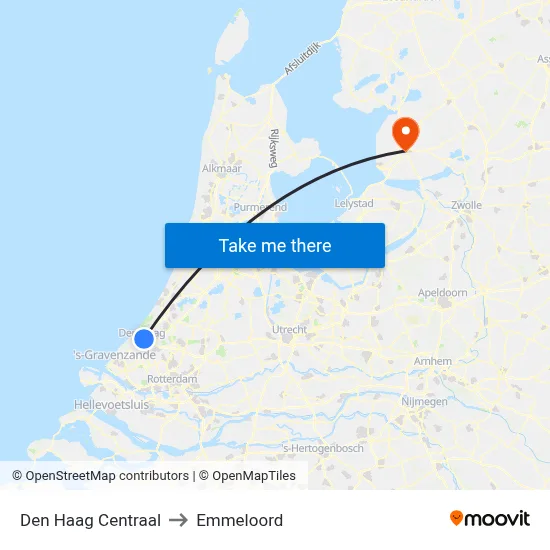 Den Haag Centraal to Emmeloord map