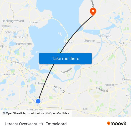 Utrecht Overvecht to Emmeloord map