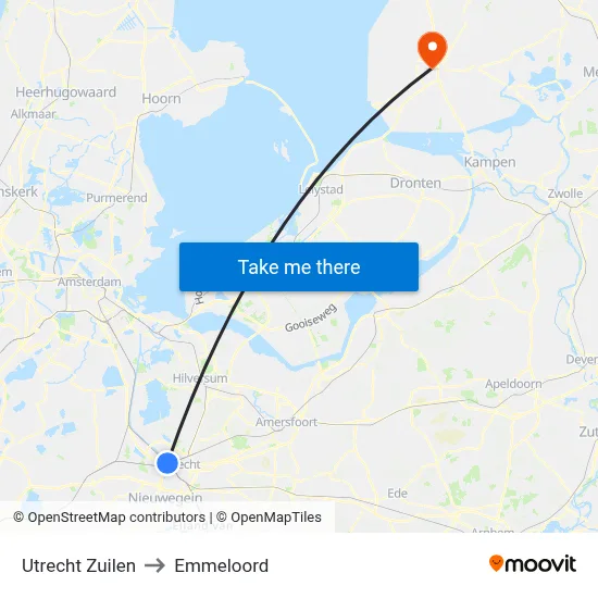 Utrecht Zuilen to Emmeloord map