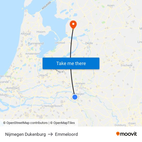 Nijmegen Dukenburg to Emmeloord map