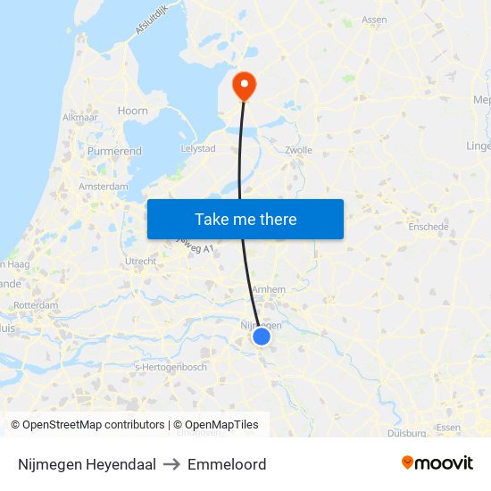 Nijmegen Heyendaal to Emmeloord map