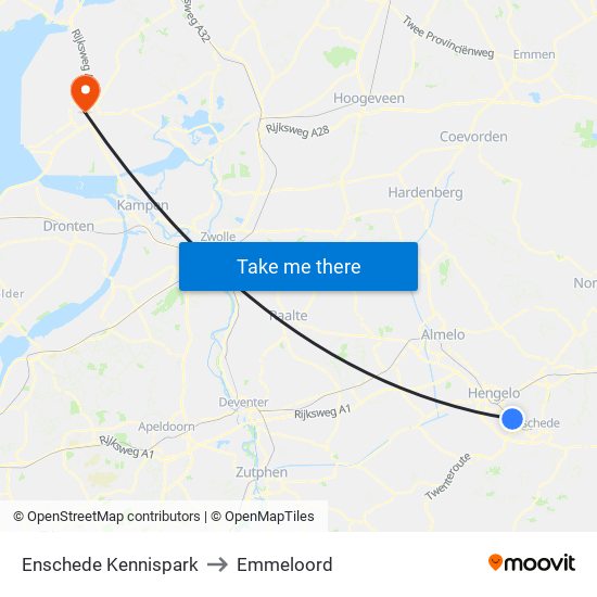 Enschede Kennispark to Emmeloord map