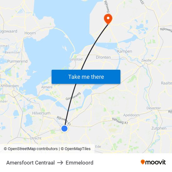 Amersfoort Centraal to Emmeloord map