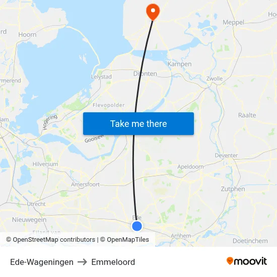 Ede-Wageningen to Emmeloord map