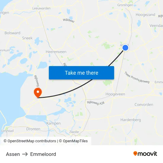 Assen to Emmeloord map