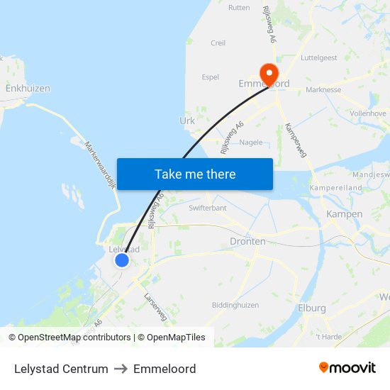 Lelystad Centrum to Emmeloord map