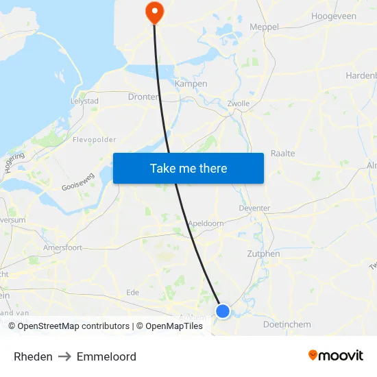 Rheden to Emmeloord map