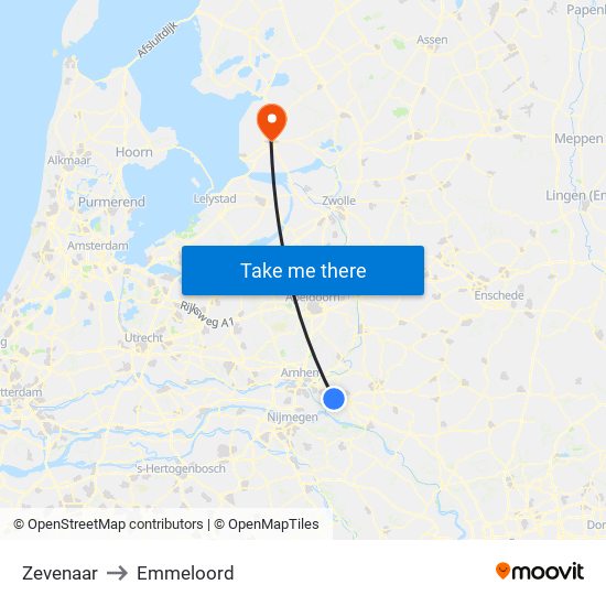 Zevenaar to Emmeloord map