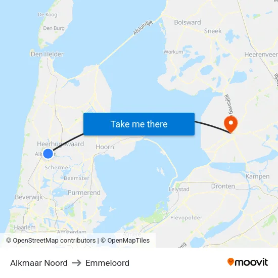 Alkmaar Noord to Emmeloord map
