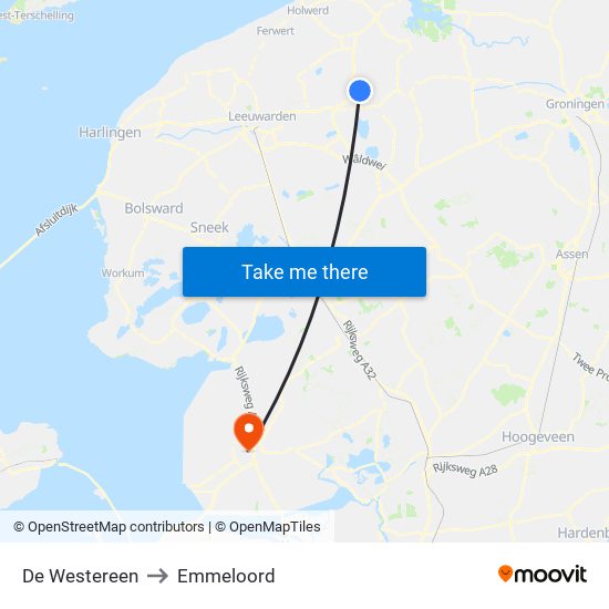 De Westereen to Emmeloord map