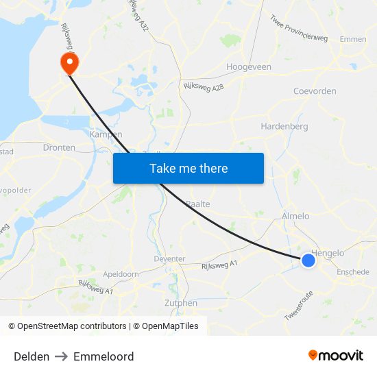 Delden to Emmeloord map