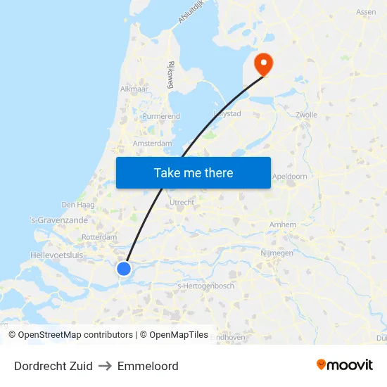 Dordrecht Zuid to Emmeloord map