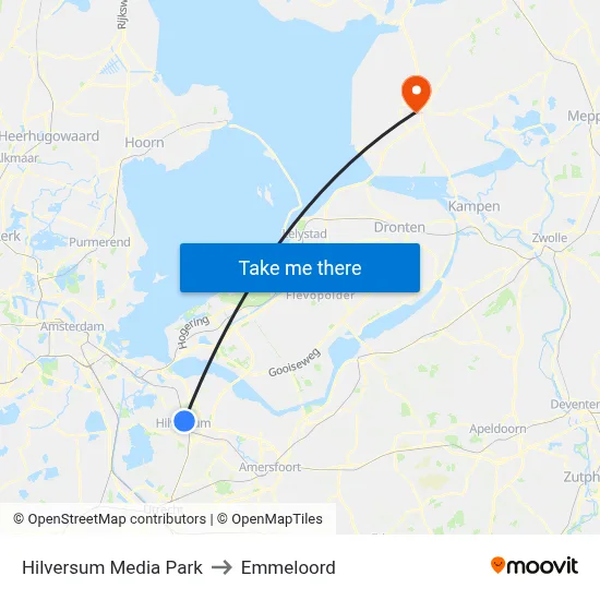 Hilversum Media Park to Emmeloord map