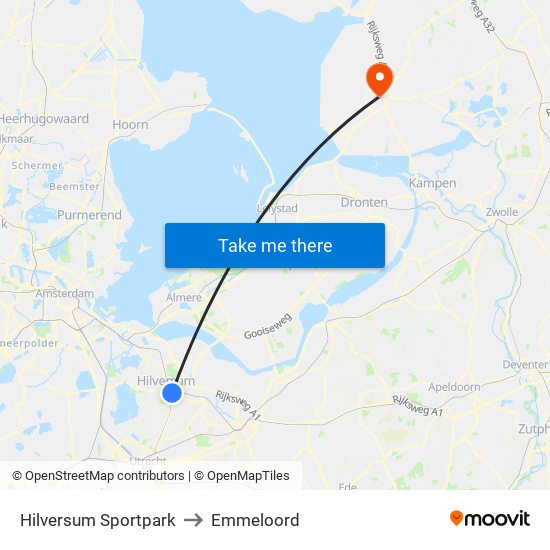 Hilversum Sportpark to Emmeloord map