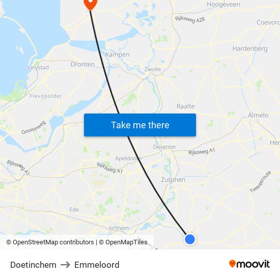 Doetinchem to Emmeloord map